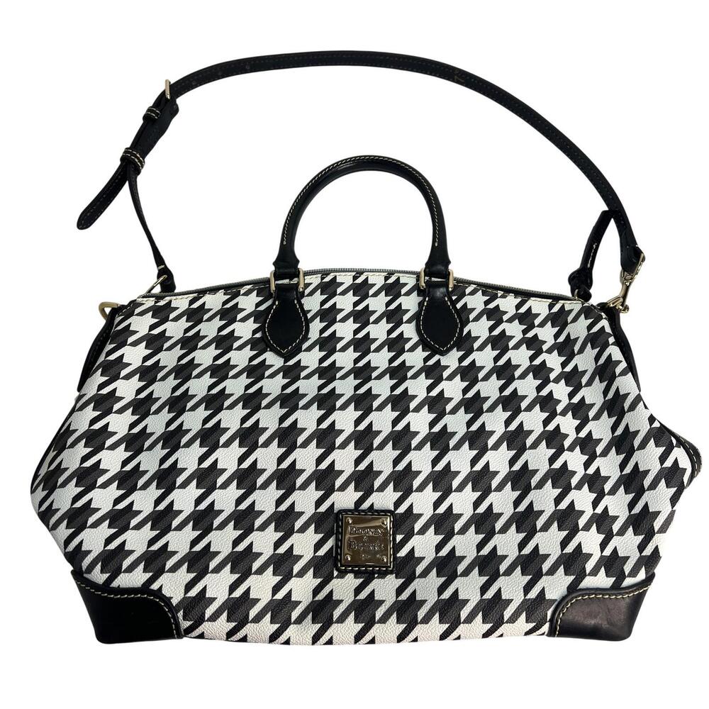 Dooney & Bourke Satchel Top Handle Bag Womens Medium Black Houndstooth Purse
